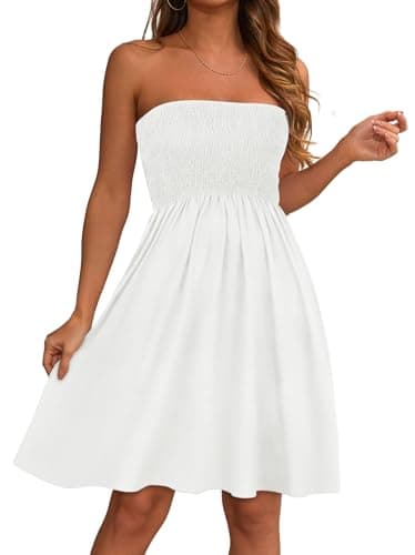 ADOREJOY Summer Dresses for Women Strapless Off Shoulder Boho Sundress Casual Tube Beach Cover Ups(White,L)