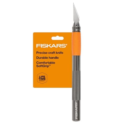 Fiskars SoftGrip Detail Craft Knife - 8" Exacto Knife for Crafting - Multi-Use Exacto Blade Included with Protective Cover