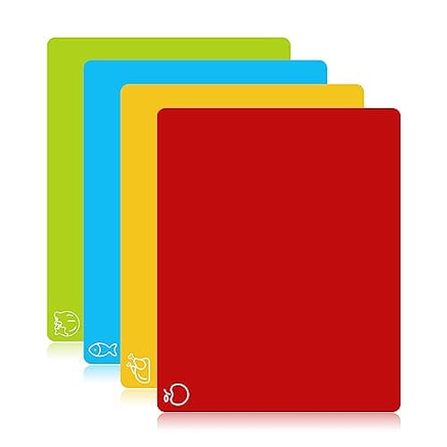 Planches à découper flexibles Goodluck, planches à découper en plastique sans BPA pour la cuisine, tapis de découpe antidérapant pour la viande et les légumes 4...