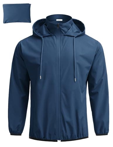 COOFANDY Veste de pluie imperméable légère pour homme Manteau de pluie pliable Golf Randonnée Coupe-vent Bleu marine Taille L