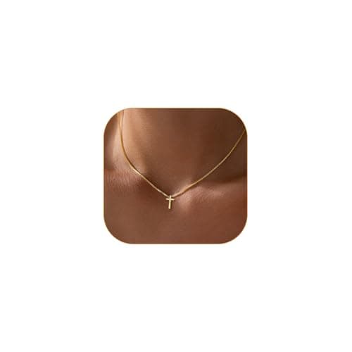 Collier croix en or pour femmes à la mode, ras de cou à breloque plaqué or 14 carats, collier pendentif croix de foi religieuse délicate (chaîne à boîte croisée)
