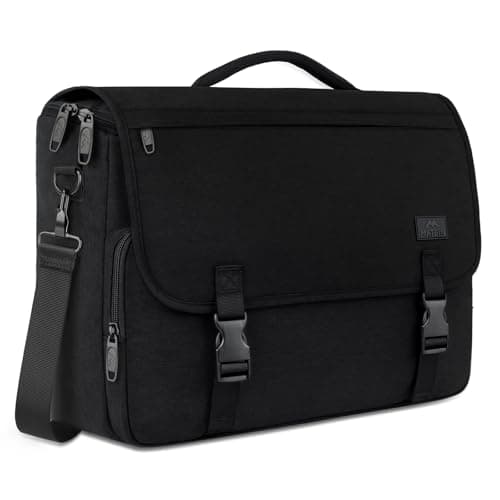 Messenger Bag for Men, Laptop Bag 15.6 Inch, Water Resistant Canvas Shoulder Bag Nylon Crossbody Bag for Women with Detachable Shoulder Strap Black