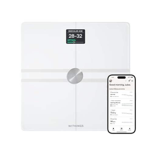 WITHINGS Body Comp - Balance pour poids et analyse corporelle complète, balance Wi-Fi et Bluetooth avec écran couleur, balance numérique avec viscérale précise...