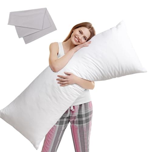SHERWOOD Body Pillow, 20 x 54 Inch Long Pillow, White Cotton Fabric with Down Alternative Filling (Pillow & Microfiber Pillowcase Set)
