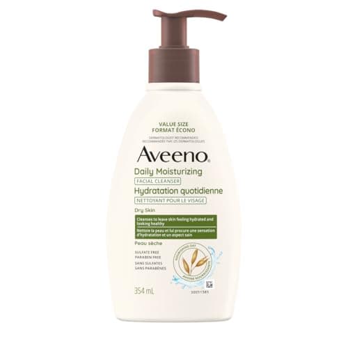 Aveeno Daily Moisturizing Face Wash, Facial Cleanser, Dry Skin, Non-GMO Oat, Daily Wash, Paraben Free, Fragrance Free, 354-mL