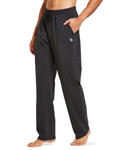 baleaf Mens Sweatpants Cotton Yoga Pants Open Bottom Joggers Straight Leg Running Casual Loose Track Pants with Pockets Charcoal XL