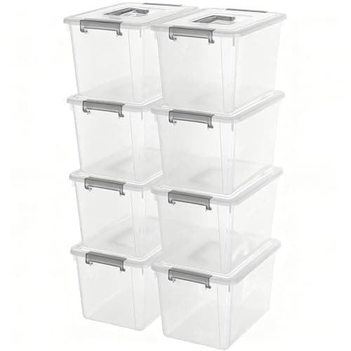 Citylife 8 paquets 5,3 QT. Bacs de rangement en plastique avec couvercles verrouillables Boîte de rangement transparente avec poignée Conteneurs de rangement empilables pour organiser les jouets,...