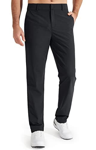 Libin Mens Golf Pants Slim Fit Stretch Work Dress Pants 30" Quick Dry Lightweight Casual Business Comfort Water Resistant, Black, 36W x 30L