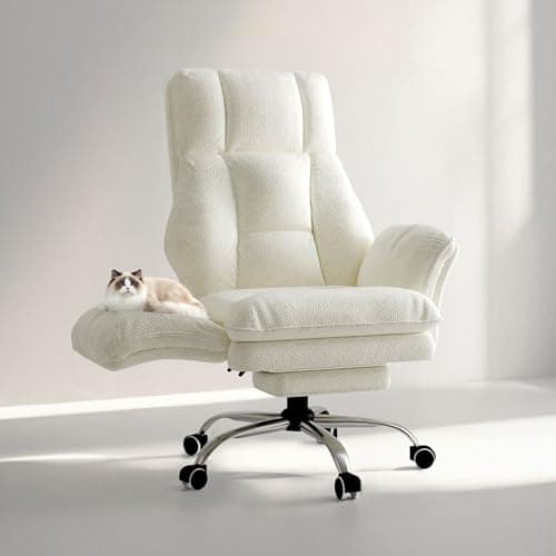 Chaise de bureau grande et haute, accoudoirs rabattables pour animaux de compagnie et assise jambes croisées, chaise de jeu ergonomique exécutive avec repose-pieds, polaire Teddy...
