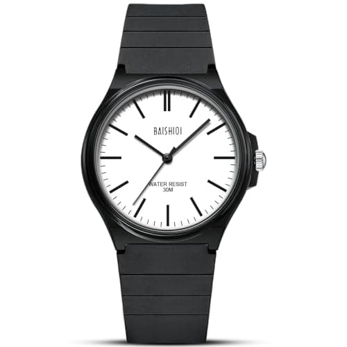 BAISHIOI Mens Analog Quartz Watches 30M Waterproof Watches with Silicone Straps Military Wrist Watches for Men- White