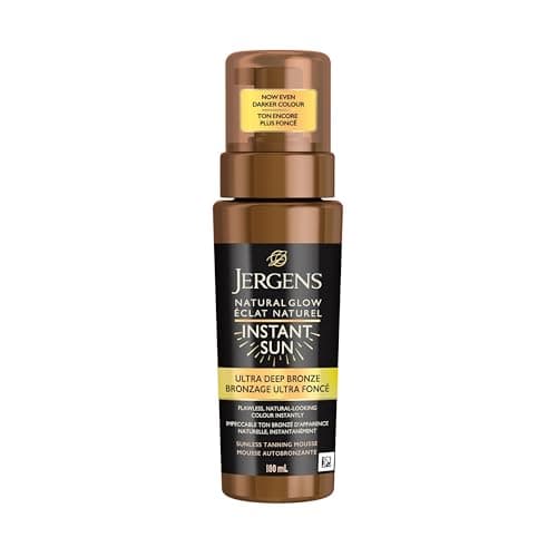 Jergens Natural Glow Mousse autobronzante sans soleil instantanée pour peau sèche, teinte bronze ultra profonde (180 ml)