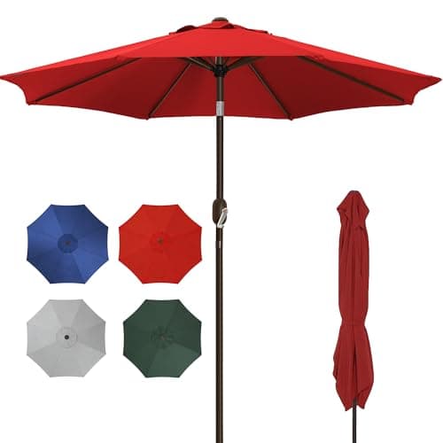 PEAKVONDER 9 ft Patio Umbrella,Outdoor Table Umbrella with 8 Sturdy Ribs, 30° Dual-Tilt & Crank System, UV50+ Water-Resistant Parasol de Patio for...