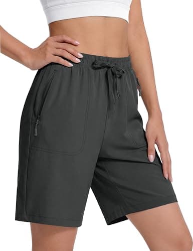 MAGCOMSEN Short d'été pour femme - Séchage rapide - Taille élastique - 20,3 cm - En élasthanne - Golf, course à pied, sport, plage - Gris M