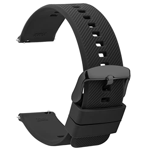 Bracelet de montre en silicone TStrap 20 mm - Bracelet de montre à dégagement rapide en caoutchouc souple noir - Bracelets de montre militaires étanches pour hommes femmes - pour montre intelligente...