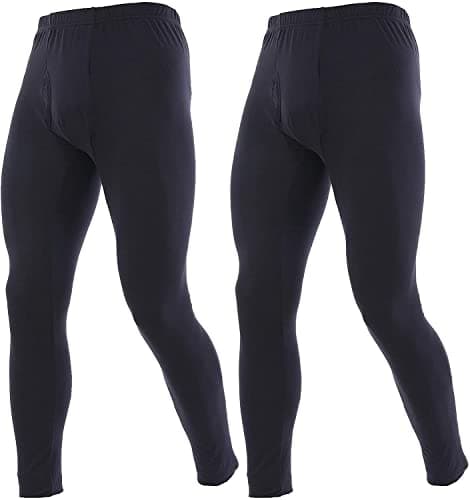 YUSHOW Lot de 2 sous-vêtements thermiques pour hommes, leggings longs doublés en polaire, couche de base d'hiver ultra douce, pantalon thermique noir