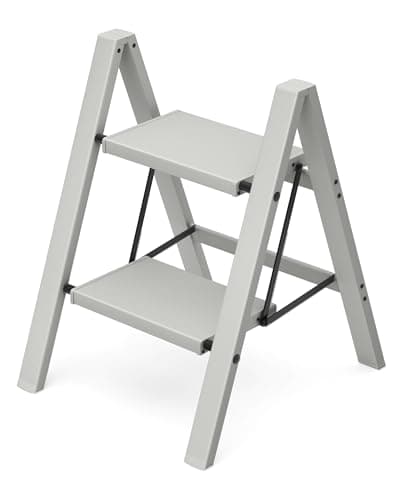 HillhutApex Escabeau pliable à 2 marches avec pédale large antidérapante, échelle en aluminium d'une capacité de 150 kg pour cuisine, bureau, bibliothèque (gris)