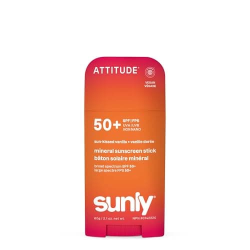 Stick de protection solaire minérale ATTITUDE SPF 50, oxyde de zinc à large spectre, vérifié EWG, non nano, stick sans dégâts pour le visage et le corps, léger...