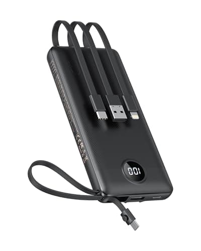 VEEKTOMX Power Bank with Built-in Cables 10000mAh Portable Charger for iPhone Slim Fast Charge USB C Battery Pack Travel Essentials Powerbank...