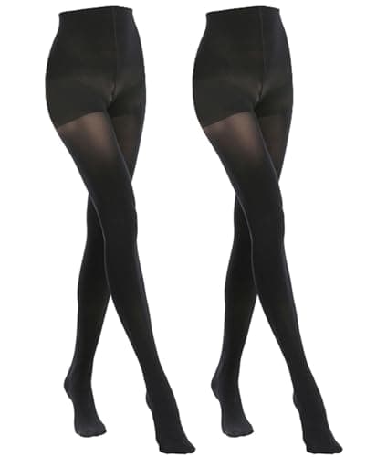 MANZI 2 paires de collants opaques pour femmes, collants extensibles 70 deniers, noir, moyen