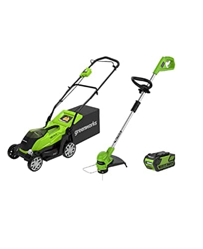 Tondeuse à gazon Greenworks 40 V 14 pouces + coupe-bordure 12 pouces, batterie 4,0 AH et chargeur inclus