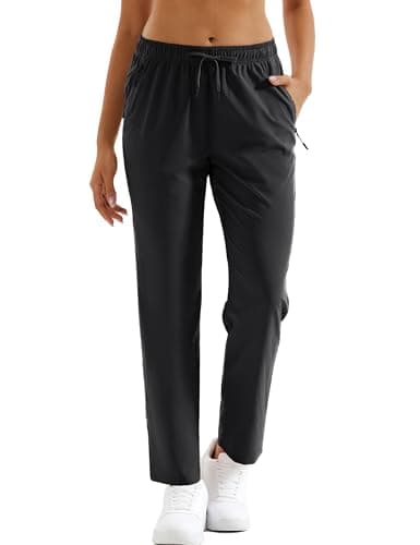 MAGCOMSEN Black Pants Women Hiking Quick Dry Sun Protection Outdoor Golf Athletic Travel Straight Leg Pants with Pockets, M