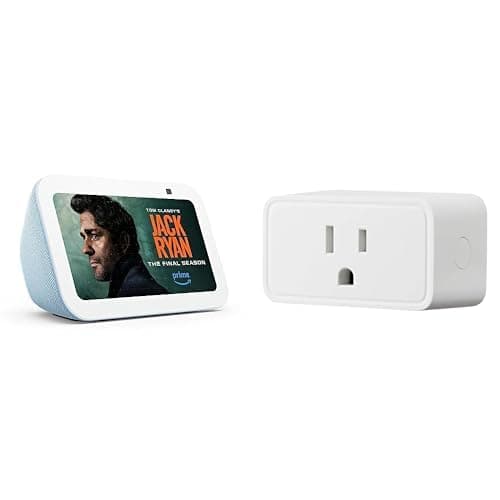 Amazon Echo Show 5 (modèle le plus récent) + Amazon Basics Smart Plug, fonctionne avec Alexa uniquement, Wi-Fi 2,4 GHz, aucun hub requis, 1 pack, Cloud Blue, avec...
