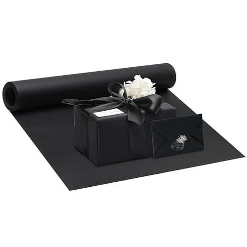 Papier d'emballage noir – 17,5 pouces x 49,2 pieds (15 m), parfait pour le dessin/emballage de cadeaux, art mural/mariage, anniversaire, fourniture de festival PAP01BK