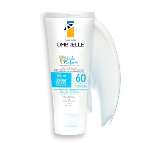Garnier Ombrelle Kids Sunscreen Lotion SPF 60, Formulated for Sensitive Skin, Body Sunscreen, Fragrance-Free, Very High Broad-Spectrum UVA/UVB...