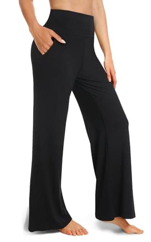 nous polaire Pantalons à jambes larges pour femmes avec poches Taille haute Pantalon de survêtement ample Décontracté Lounge Yoga Entraînement Palazzo Pantalon Leggings Confortable Extensible...