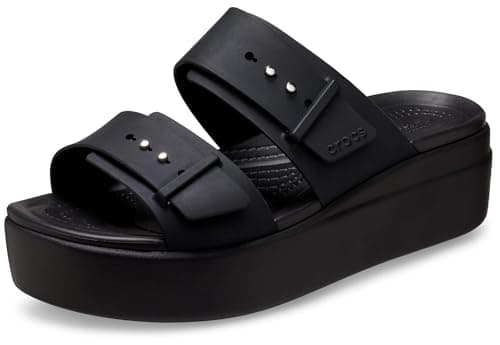 Crocs Women's Brooklyn Buckle Low Wedges, Platform Sandals, Black, 8
