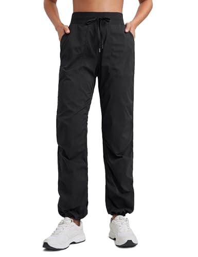 CRZ YOGA Lightweight Straight Leg Workout Pants for Women 30" Casual Ruched Work Gym Athletic Joggers with Pockets Black Small