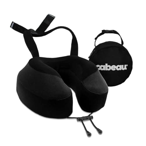 Oreiller cervical de voyage Cabeau Evolution S3, support de cou en mousse à mémoire de forme, fermoir réglable et fixation de la sangle de siège - Confort en déplacement avec étui de transport...