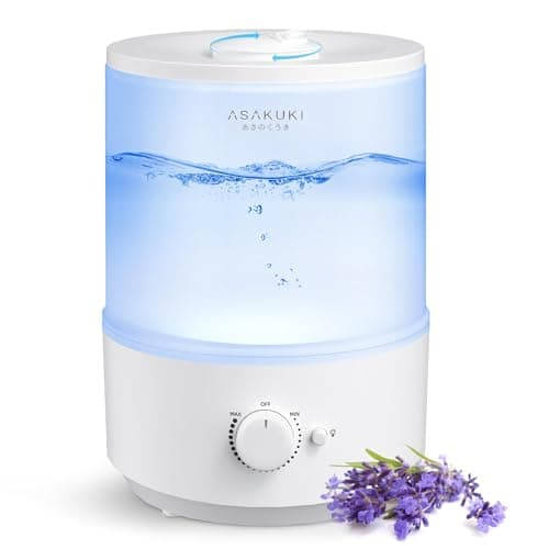 Humidificateurs ASAKUKI pour chambre à coucher, humidificateur d'air à brume fraîche et diffuseur d'arômes à remplissage supérieur de 3 L avec veilleuse pour chambre de bébé et plantes, ultrasons...