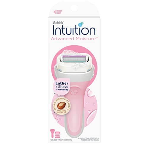 Rasoir hydratant avancé pour femmes Schick Intuition | Rasoir à 4 lames | avec 1 manche de rasoir + 2 cartouches de recharge + capuchon debout | Au Beurre de Karité...