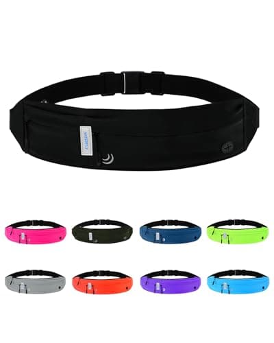 WATERFLY Ceinture de course Fanny Pack : Runner Marathon Jogging Taille Pack Sport Fitness Support pour téléphone portable Pochette pour hommes femmes Jogger Slim Extensible...