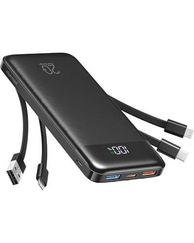 Charmast Power Bank with Built in Cables, 20000mAh USB C Battery Pack 5 Outputs 4 Inputs with LED Display Type C Powerbank,22.5W Fast Charging...
