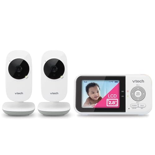 VTech VM819-2 Baby Monitor, 2.8” Screen, 2 Cameras, 1000ft Range, Night Vision, 2-Way Audio, Temperature Sensor, Lullabies, Secured Transmission No...