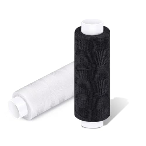 Bupete 2 Rolls White Black Sewing Thread, 200 Yards Each Roll Thread for Sewing Machine, Polyester Thread Sewing Machine for Embroidery Hand Stitching
