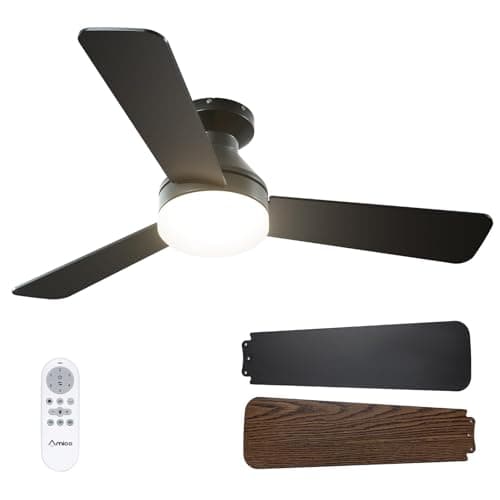 Ventilateurs de plafond Amico avec lumières, ventilateur de plafond à profil bas de 42 pouces avec lumière et télécommande, montage encastré, réversible, 3CCT, variable, silencieux,...