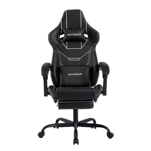 Video Gaming Chair with Footrest, Ergonomic Gamer Chair with Lumbar Support, Height Adjustable Swivel Racing Gaming Massage Chair, Reclining...