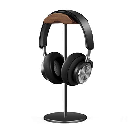 Support de casque, support de casque en bois de noyer et aluminium, support de casque de jeu en noyer naturel avec base solide et lourde pour tous les écouteurs (noir)
