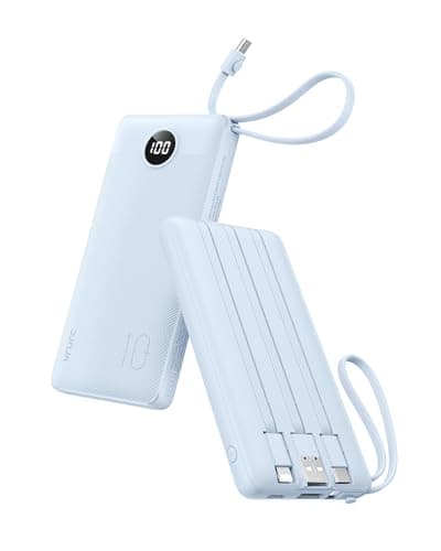 Chargeur portable VRRUC pour câbles intégrés iPhone, banque d'alimentation 10 000 mAh avec écran LED, batterie de voyage mince avec cordons, 5 sorties double entrée...