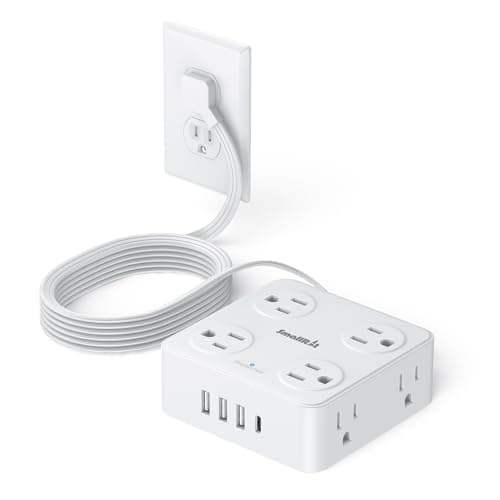 Thin Flat Extension Cord Indoor with USB C, SMALLRT Small Flat Plug Power Bar with 8 AC Outlets 4 USB (1 USB C), 6.5FT Small Power Strip Wall...