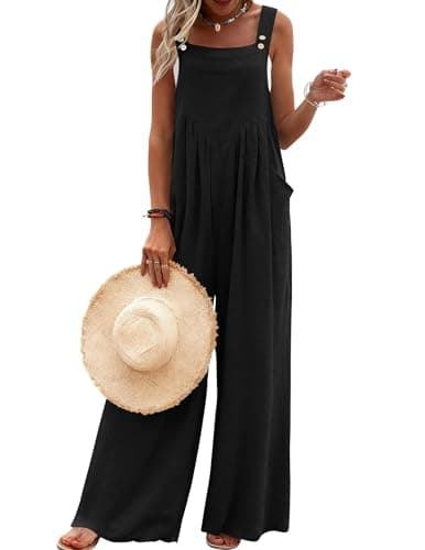 Ekouaer Salopette décontractée pour femme Boho Floral Ample Combinaisons d'été Baggy Barboteuses avec poches Noir M
