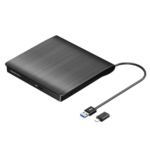 ROOFULL Lecteur CD DVD +/-RW externe USB 3.0 Lecteur DVD CD ROM portable Lecteur de disque optique Lecteur Graveur pour ordinateur portable PC Windows 11/10/8/7 Ordinateur,...
