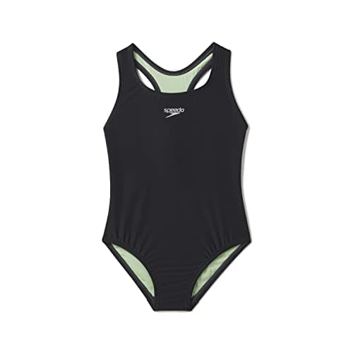 Speedo Girl's Swimsuit One Piece Closed Racerback, 2023 Anthracite, 12