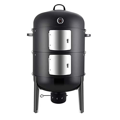 Realcook Grill fumoir vertical rond en acier robuste de 50,8 cm avec grille d'aération inférieure et système de verrouillage, noir