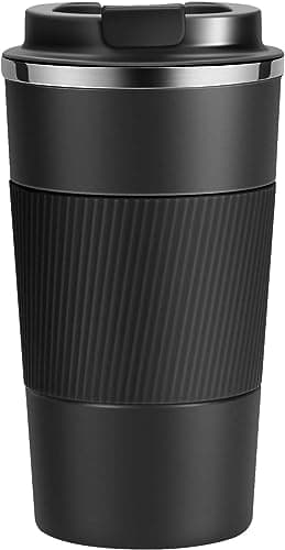 Tasse de voyage Tasses à café réutilisables 510 ml/17 oz Tasse isolée Gobelet thermique à emporter avec couvercle Anti-fuite Isolation thermique Isolation sous vide En acier inoxydable...