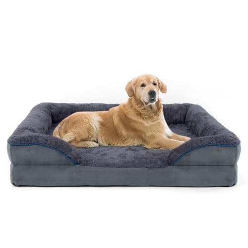 Bnonya Lit orthopédique pour chien, lit pour chien de grande taille, traversin pour animal domestique avec housse amovible lavable, mousse d'œuf et fond antidérapant
