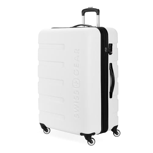 SwissGear Signature Hardside Expandable Luggage with Spinner Wheels and TSA Lock, White/Red, Checked-Large 27-Inch